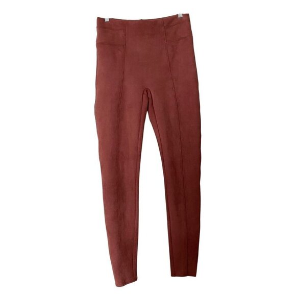 SPANX RICH ROSE PINK FAUX SUEDE HIGH WAIST SKINNY LEGGINGS - M - Picture 2 of 9